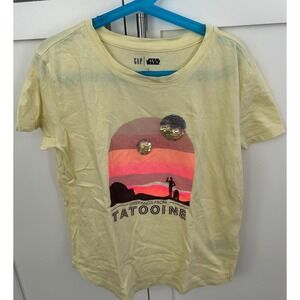 GAP‎ Star Wars Greetings From Tatooine Graphic T-Shirt Sequin Yellow L